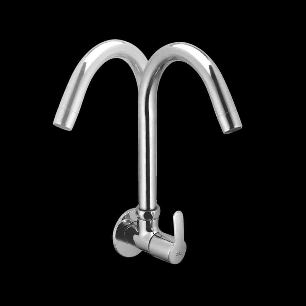 ZAP Prime Light Wall-Mount Kitchen Sink Tap | Chrome Finish Brass Sink Cock with Flange | Easy-to-Use Kitchen Tap for Home & Basin