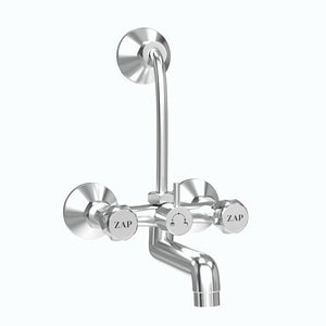 ZAP Continental Series Brass Wall Mixer | Chrome Finish | With Overhead Shower Provision & 125mm Bend Pipe | Wall-Mounted Faucet | Durable Hot & Cold Water Mixer for Bathrooms