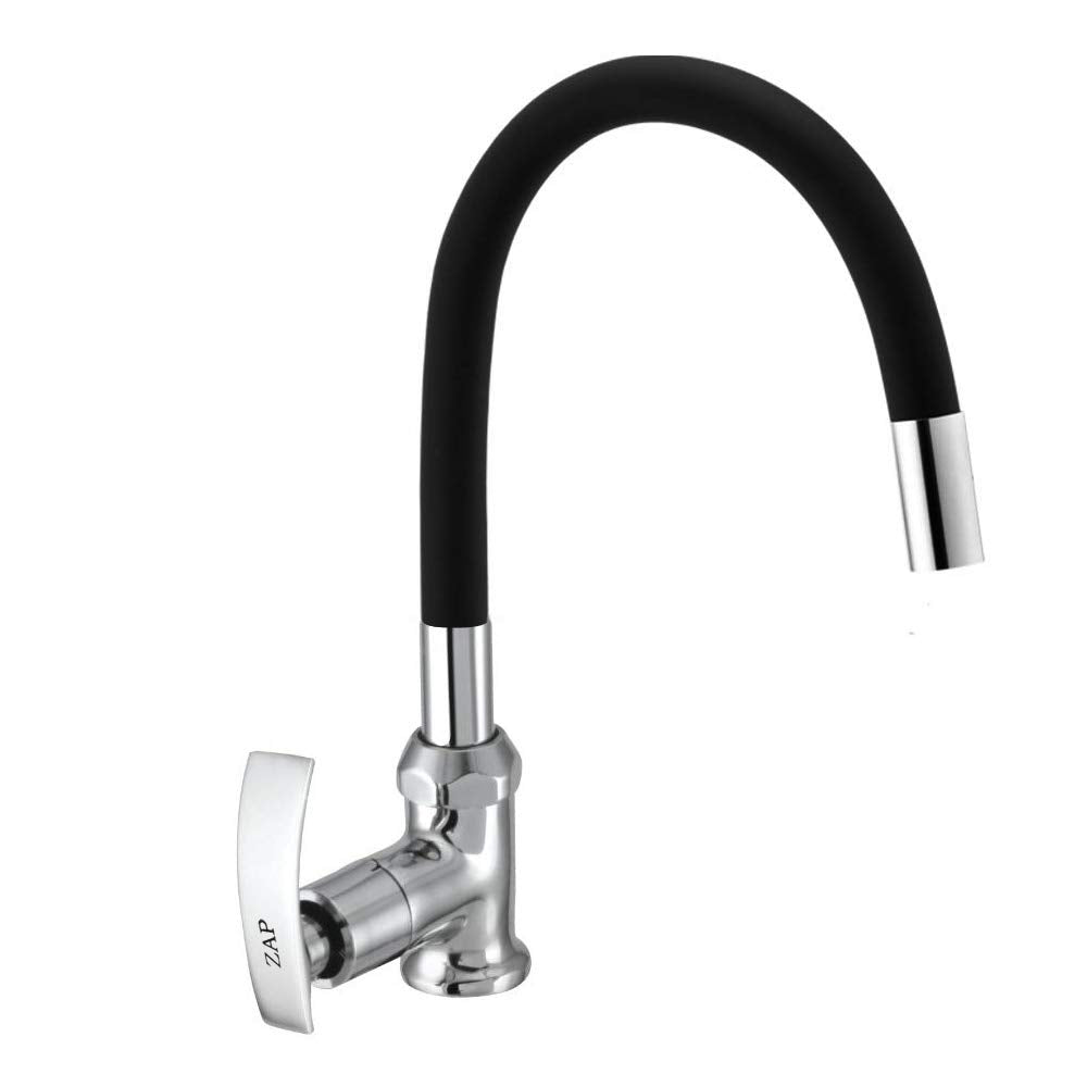 ZAP Soft High Grade Brass Kitchen Tap | Swan Neck Design | 360° Swivel Spout | Single Lever | Flexible Silicone Spout | Rust-Proof | Hot & Cold Mixer | Chrome Finish