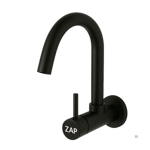 Black Brass Kitchen Wall Mounted Sink Tap with 360° Swivel Spout