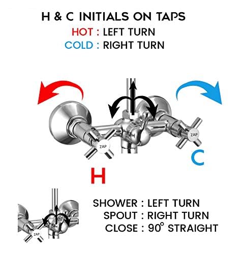 ZAP Caster 100% Brass Wall Mixer Combo Set (Pack of 2) | Chrome Plated Bathroom Fittings | Rust Resistant | With Overhead Shower Provision & Long Bend Pipe