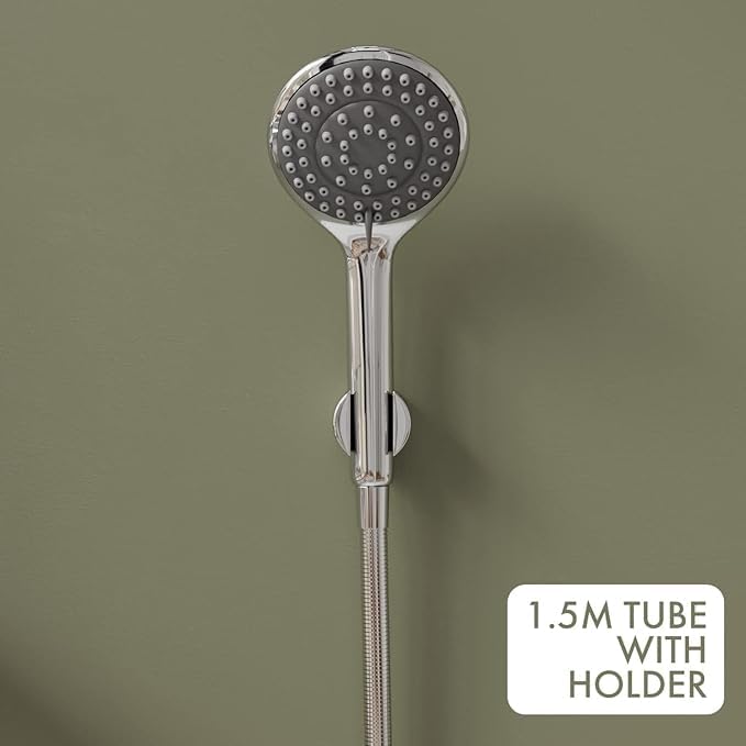 ZAP Elixir Series 3-in-1 Brass Wall Mixer with Overhead Shower, Multi-Flow Hand Shower & 1.5m Flexible Tube – Chrome Finish