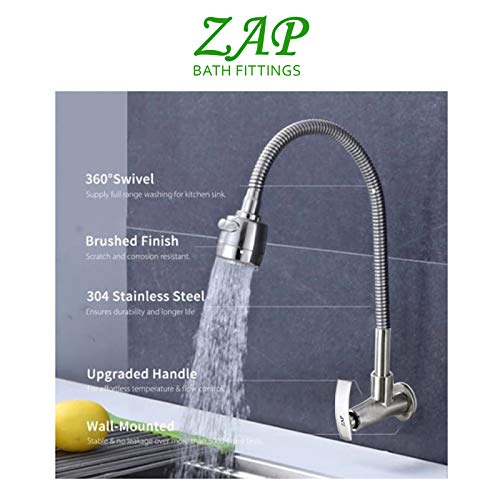ZAP Brass Sink Cock Flat – Dual Flow Faucet with Shower & Foam Flow | Chrome Finish Wall Mounted Tap for Kitchen & Bathroom | Heavy-Duty Brass Construction