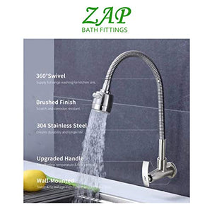 ZAP Brass Sink Cock Flat – Dual Flow Faucet with Shower & Foam Flow | Chrome Finish Wall Mounted Tap for Kitchen & Bathroom | Heavy-Duty Brass Construction