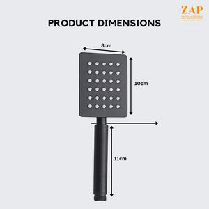 ZAP Ultra ZX 3452 Stainless Steel Handheld Shower | Square High Pressure Hand Shower with Chrome Finish | Rust-Resistant, Easy to Install (BLACK)