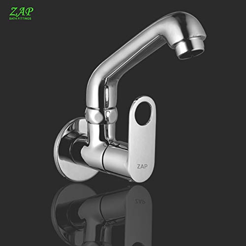 ZAP Geo Heavy Wall-Mount Kitchen Sink Tap | Chrome Finish | Easy-to-Use Brass Sink Cock for Home & Kitchen