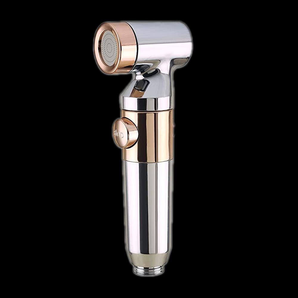 ZAP Ultra ZX1034 Health Faucet Handheld Toilet Jet Spray with 1.5 m Stainless Steel Tube and Wall Hook-Chrome Finish Bidet with Hose and Holder/Clutch Set (Chrome Gold)