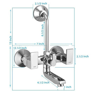 ZAP SKODA Series Full Brass Wall Mixer with Overhead Shower System and 125mm Bend Pipe for Bathroom – Chrome Finish