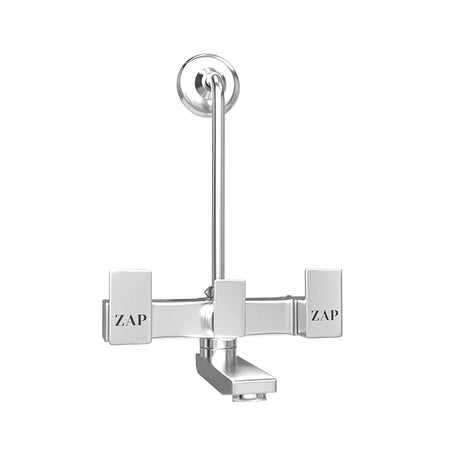 ZAP Skoda Full Brass Wall Mixer with Hand Shower | Chrome Plated Bathroom Fitting with Complete Screw Set | Durable & Stylish Bath Mixer Tap