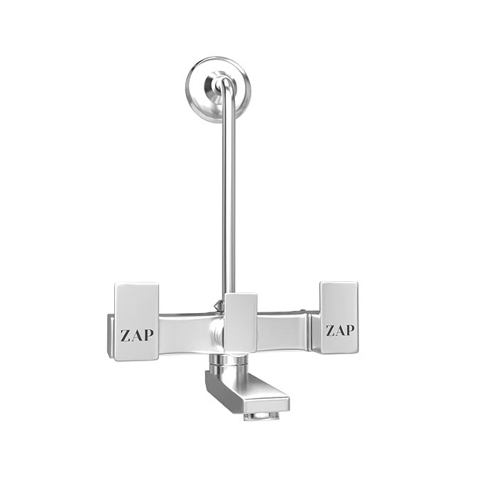 ZAP Skoda Full Brass Chrome Plated 2-in-1 Wall Mixer with Provision for Overhead Shower and Long Bend Pipe for Bathroom | Sleek Wall Mounted Bath Fitting | Rust-Resistant & Durable Design