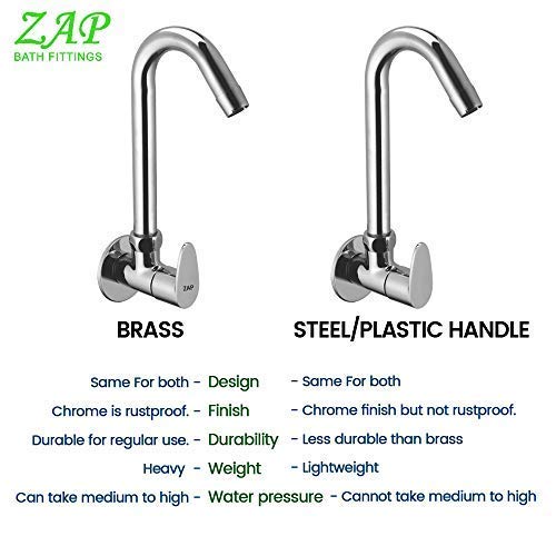 ZAP Pluto Light Wall-Mount Kitchen Sink Tap | Chrome Finish Brass Sink Cock | Easy-to-Use Kitchen Faucet for Home