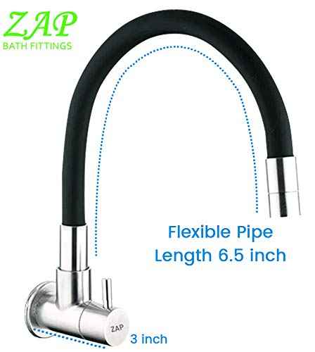 ZAP Brezza Flexible Kitchen Sink Tap with Pull-Down Sprayer | 360° Rotatable Silicone Faucet | Single Flow Water Outlet | Black | Durable Brass Body