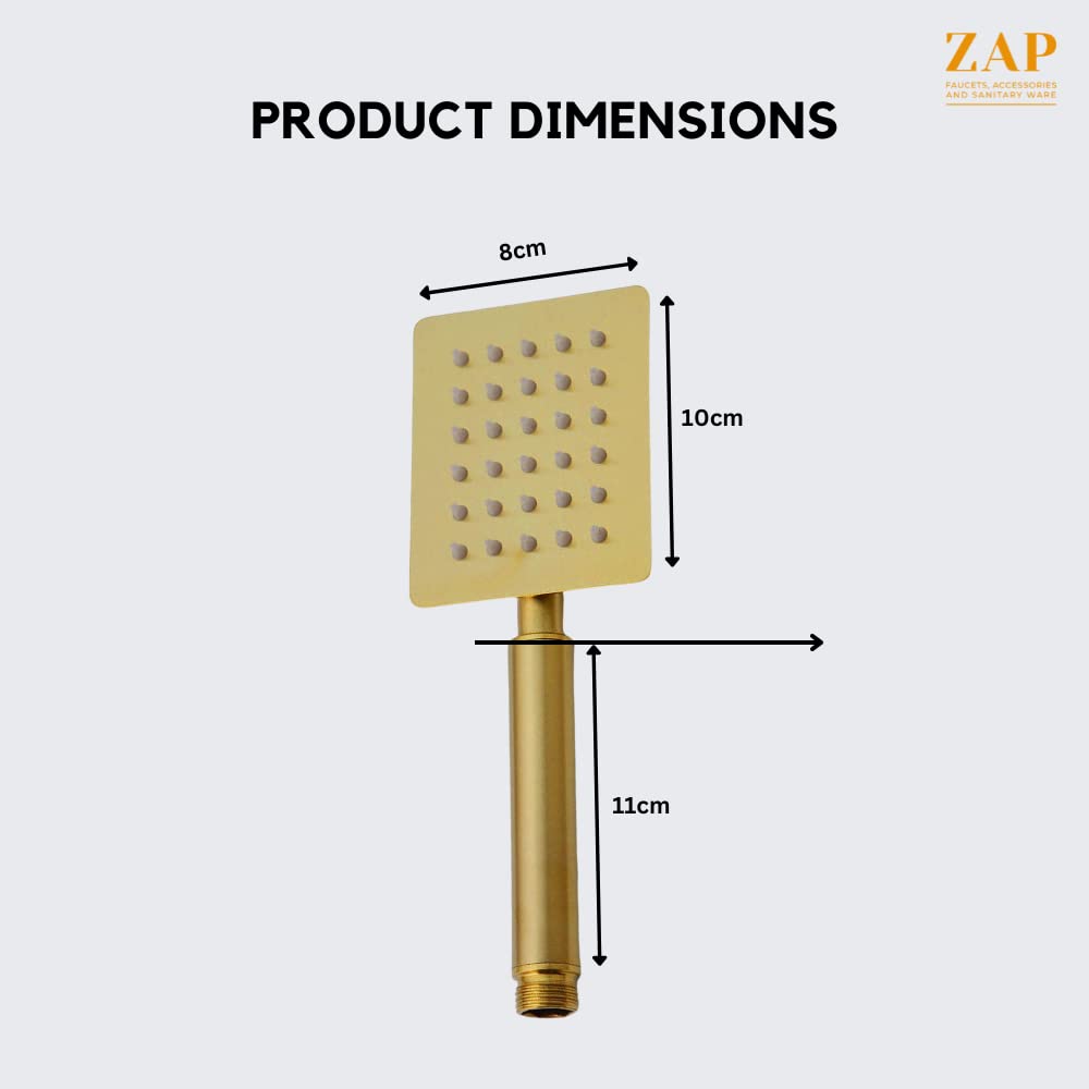 Ultra ZX 2212 Gold Stainless Steel Hand Shower | Square Design with Chrome Finish and High Pressure (Only Hand Shower)