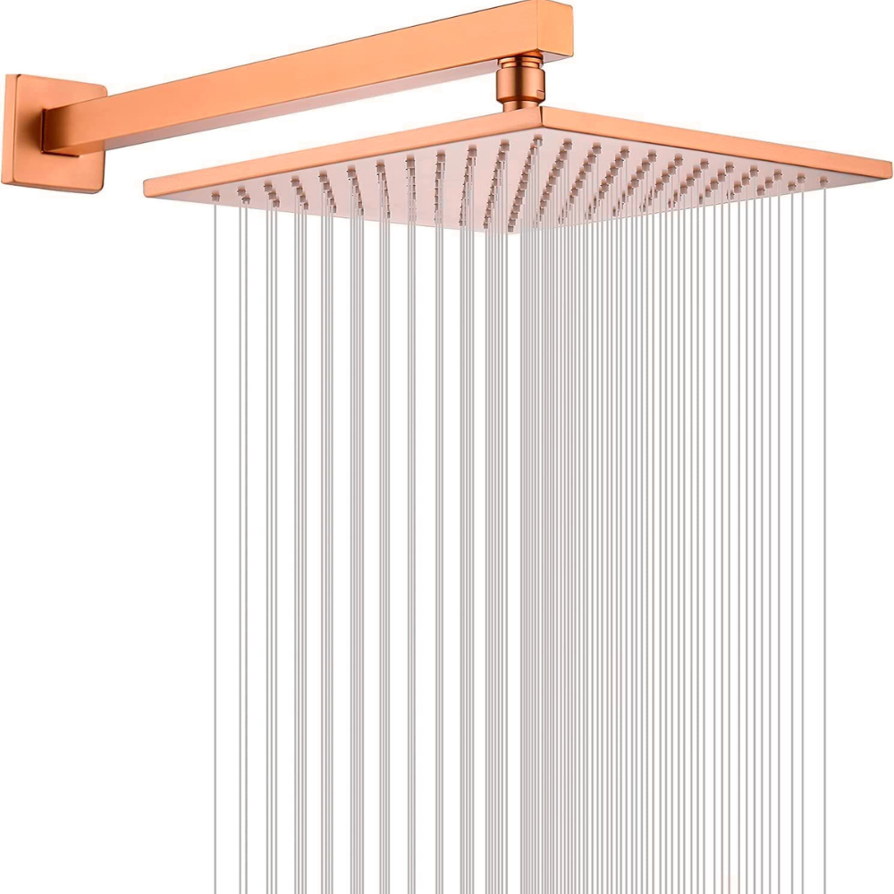 OHSQ65 360 Degree Rotation Rose Gold Square Wall Mounted Overhead Shower SUS 304 Stainless Steel | Anti-Microbial Silicon Nozzle