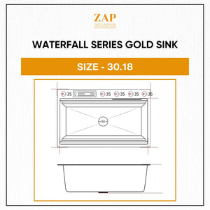 ZAP Elixir Waterfall Series Golden Kitchen Sink 30x18 Inch | Premium Stainless Steel | Durable & Stylish