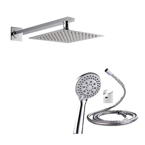 ZAP Combo | Hexa Ultra Square 304 SS Overhead Shower with Rod | ABS Silicone Hand Shower | Flexible Hose Pipe | Wall Hook | High Pressure Rain Shower | Rust-Free Stainless Steel Finish