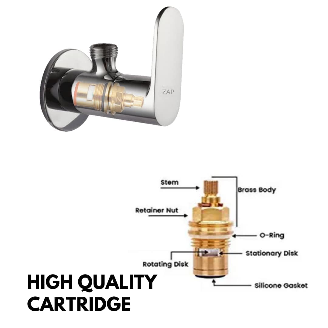 ZAP Premium Brass Angle Valve – Pack of 2 | Chrome-Plated Quarter Turn Tap with Ceramic Disc Cartridge & Wall Flange | Leakproof Valve for Bathroom, Kitchen, Geyser & Basin | 15mm BSP | Made in India