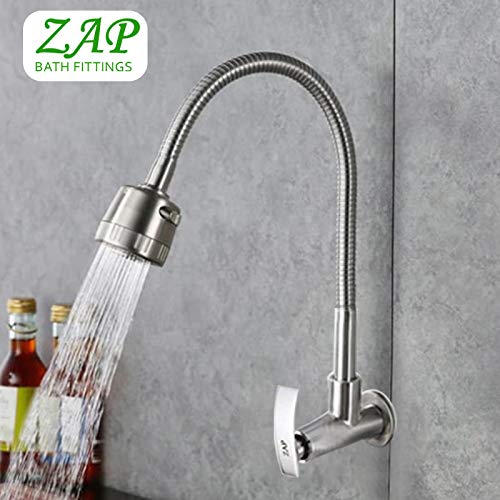 ZAP Brass Sink Cock Flat – Dual Flow Faucet with Shower & Foam Flow | Chrome Finish Wall Mounted Tap for Kitchen & Bathroom | Heavy-Duty Brass Construction