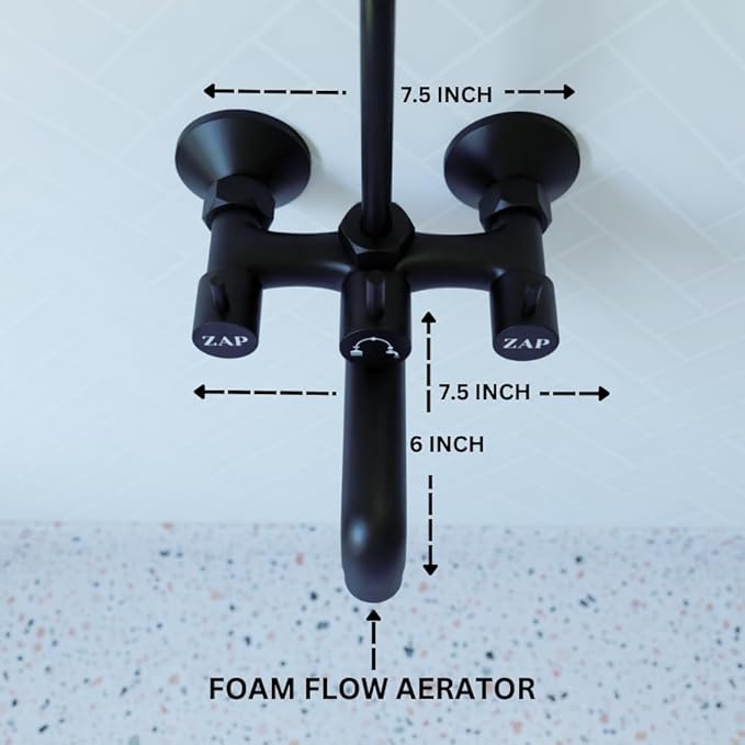 ZAP Elixir 2-in-1 Full Brass Wall Mixer for Bathroom | Matte Black Finish | Includes Long Bend Pipe for Overhead Shower | Durable & Rust Resistant | Wall-Mounted Fitting