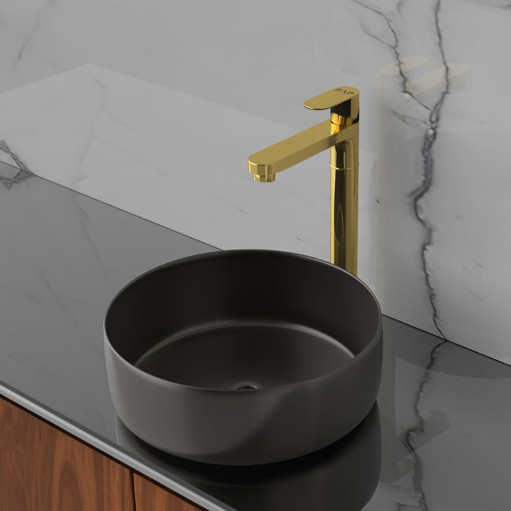 Click to see full view   2 VIDEOS     3+ ZAP Ocean Series Brass Pillar Cock Tap 11-Inch Tall | Gold Finish Bathroom Faucet | Hot and Cold Water Tap for Wash Basin, Sink, Vanity | Stylish & Durable