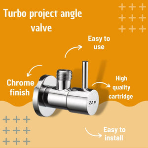 ZAP Turbo Project Series 2-Way Angle Valve – Heavy-Duty Brass Quarter Turn Valve with Chrome Finish & Wall Flange | Dual Outlet Tap for Bathroom, Kitchen, Geyser, Jet Spray | 15mm BSP | Made in India