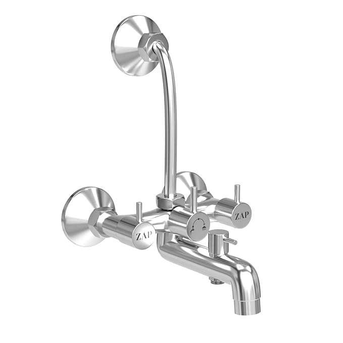 ZAP Elixir Series 100% High Grade Brass 3-in-1 Wall Mixer with Provision for Overhead Shower and 125mm Long Bend Pipe, Chrome Finish