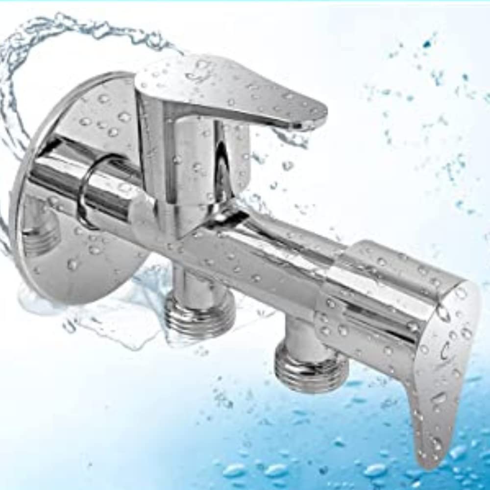 ZAP 2-in-1 Brass Angle Valve | Heavy-Duty Chrome Finish Dual Outlet Valve with Wall Flange | Quarter Turn 2-Way Tap for Bathroom, Kitchen, Geyser, Jet Spray & Basin | 15mm BSP | Made in India