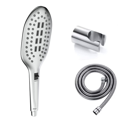 ZX3412 Switch Hand Shower with Stand and Hose Pipe, Flexible Silicone Nozzles, Two Flow Water, Stainless Steel Finish, Lightweight, Great Grip, Precise Water Flow(Ultra Modern Sleek, Rain and Massage Spray)