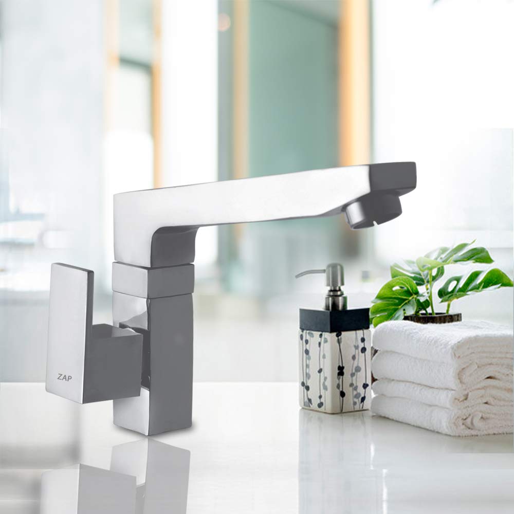Zap Skoda Brass Sink Tap Cock with 360° Swivel Spout | Wall Mounted Kitchen & Bathroom Faucet | Chrome Finish Water Tap | Heavy-Duty Brass Body | Anti-Rust, Durable & Stylish