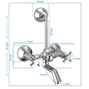 ZAP Caster 100% Brass Wall Mixer Combo Set (Pack of 2) | Chrome Plated Bathroom Fittings | Rust Resistant | With Overhead Shower Provision & Long Bend Pipe