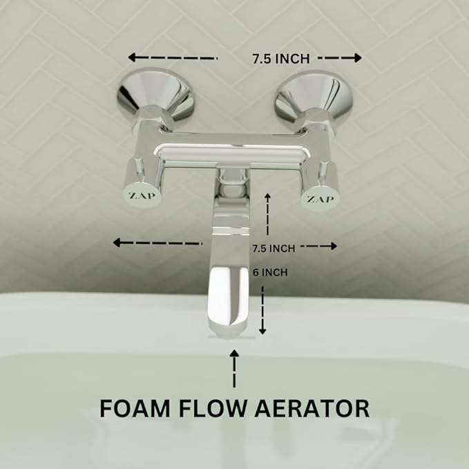 ZAP Elixir Series Brass Wall Mixer Tap | Non-Telephonic Design | Chrome Finish Bathroom Faucet | Wall-Mounted Hot & Cold Water Mixer | Durable Brass Construction | Modern Bathroom Fittings