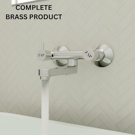 ZAP Elixir Series Brass Wall Mixer Tap | Non-Telephonic Design | Chrome Finish Bathroom Faucet | Wall-Mounted Hot & Cold Water Mixer | Durable Brass Construction | Modern Bathroom Fittings