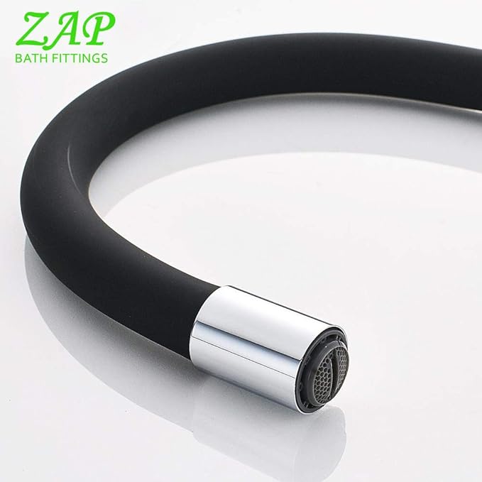 ZAP Brezza Flexible Kitchen Sink Tap with Pull-Down Sprayer | 360° Rotatable Silicone Faucet | Single Flow Water Outlet | Black | Durable Brass Body