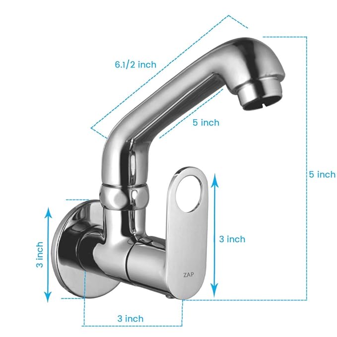 ZAP Geo Heavy Wall-Mount Kitchen Sink Tap | Chrome Finish | Easy-to-Use Brass Sink Cock for Home & Kitchen