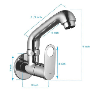 ZAP Geo Heavy Wall-Mount Kitchen Sink Tap | Chrome Finish | Easy-to-Use Brass Sink Cock for Home & Kitchen