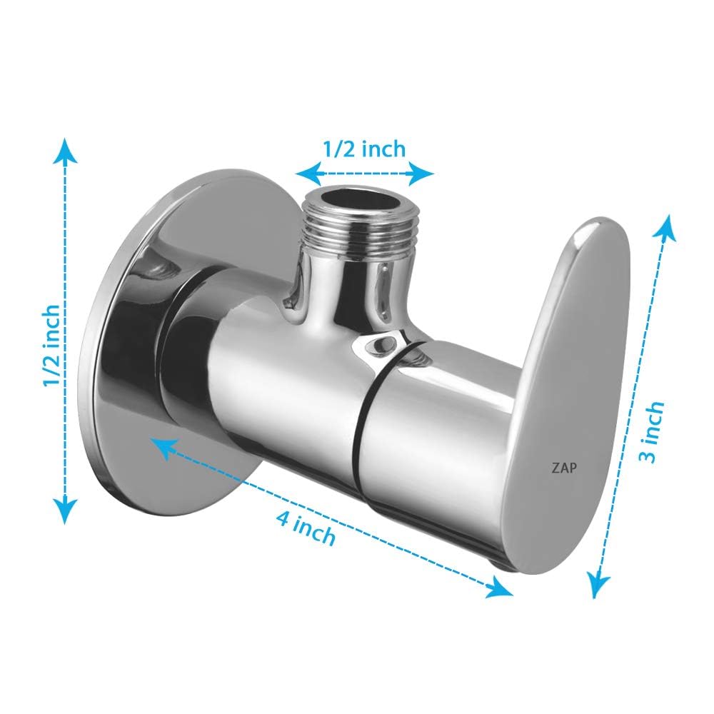 ZAP Pluto Series Full Brass Angle Cock | Heavy-Duty 5x3 Inch Quarter Turn Wall Mounted Valve for Bathroom, Geyser, Basin, Sink & Toilet | Chrome Finish | Pack of 2 | Made in India