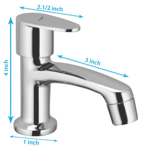 ZAP Pluto Pillar Cock | Premium Brass Long Body Bib Cock | Chrome Plated Hot or Cold Water Tap for Bathroom, Kitchen, Wash Basin | Sleek Modern Design
