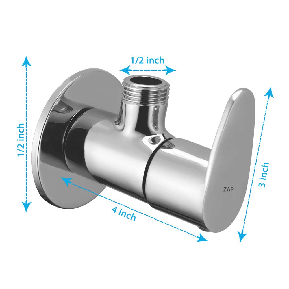 ZAP Pluto Full Brass Angle Cock – 5x3 Inch Heavy-Duty Bathroom Valve | Chrome Finish Quarter Turn Tap with Wall Flange | Ideal for Geyser, Sink, Jet Spray | Made in India