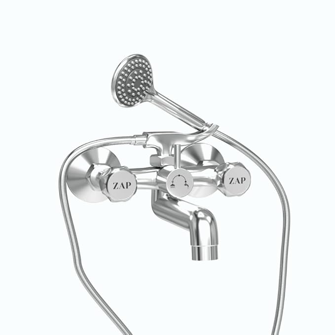 ZAP Continental Series Brass Wall Mixer with Clutch | Multi-Function Hand Shower & 1.5m Flexible Hose Tube | Premium Bathroom Fitting
