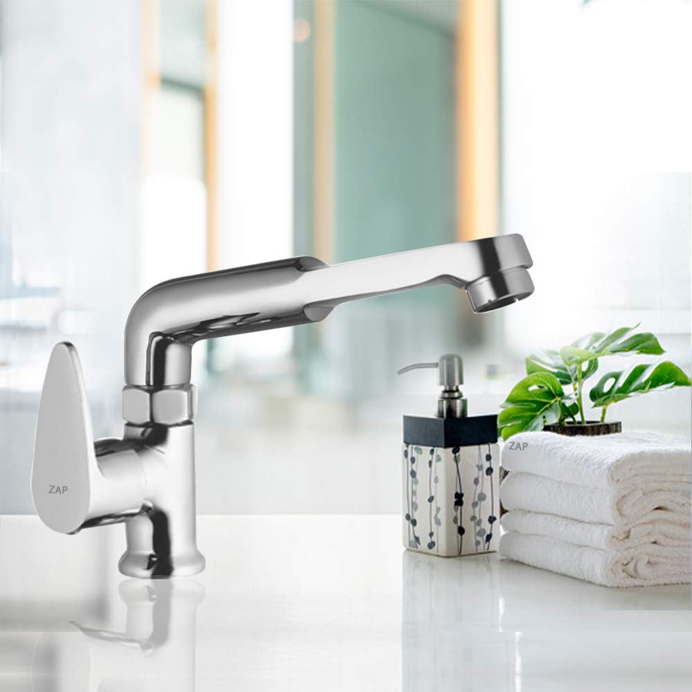 ZAP Brezza Brass Swan Neck Tap – 20x3 Inch Chrome Finish Kitchen Sink Faucet | 360° Swivel Spout | Counter Mount Basin Tap for Home, Kitchen & Bathroom