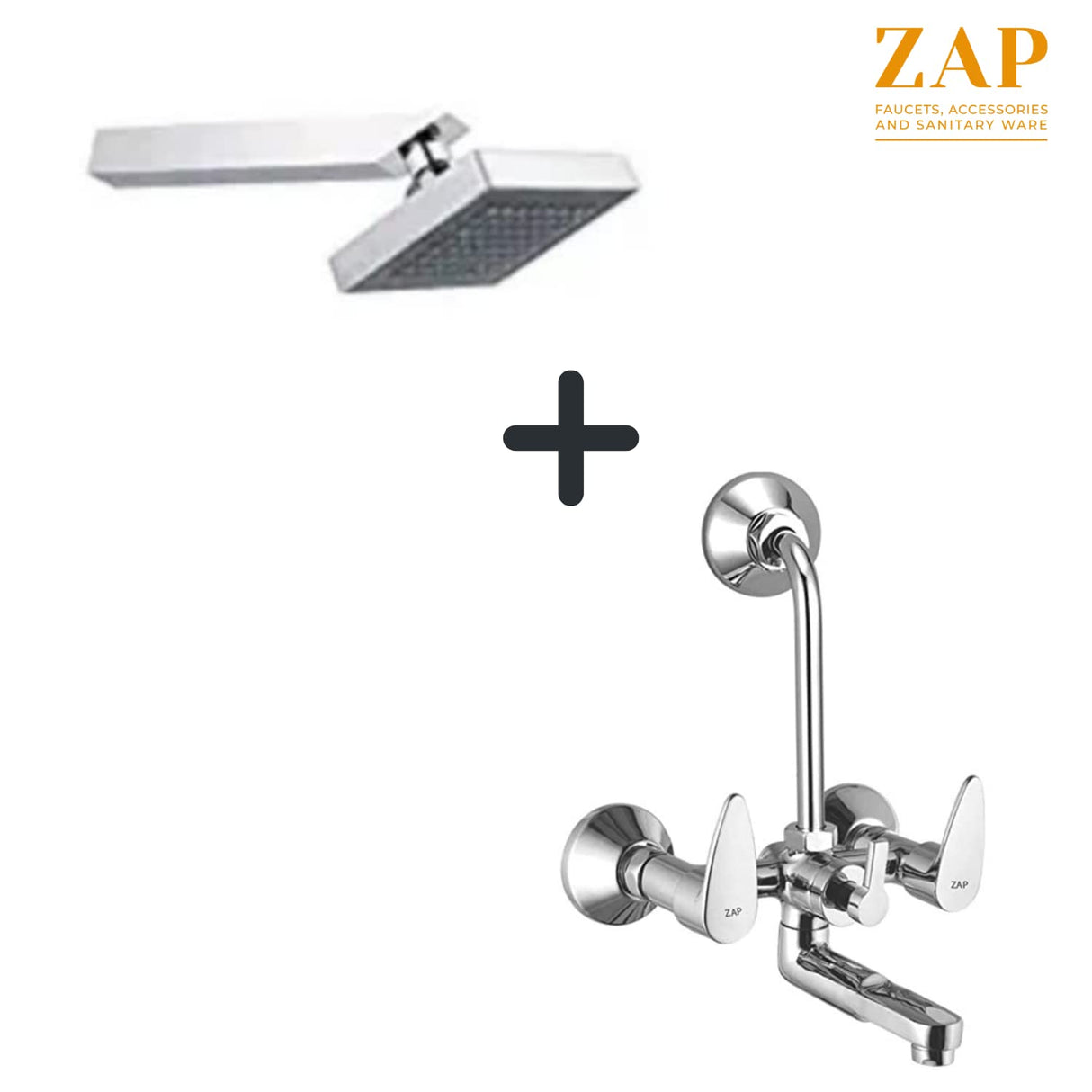 ZAP Brezza Series 2-in-1 Wall Mixer with Crutch | Brass Body with Multi-Flow Hand Shower & 1.5m Flexible Tube | Chrome Finish Deluxe Bathroom Fitting