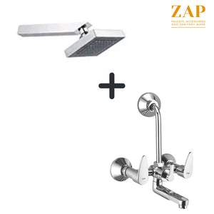 ZAP Brezza Series 2-in-1 Wall Mixer with Crutch | Brass Body with Multi-Flow Hand Shower & 1.5m Flexible Tube | Chrome Finish Deluxe Bathroom Fitting