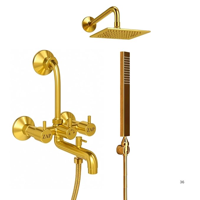 Elixir 3-in-1 Wall Mixer Tap with Overhead Shower, Hand Shower & Long Bend Pipe