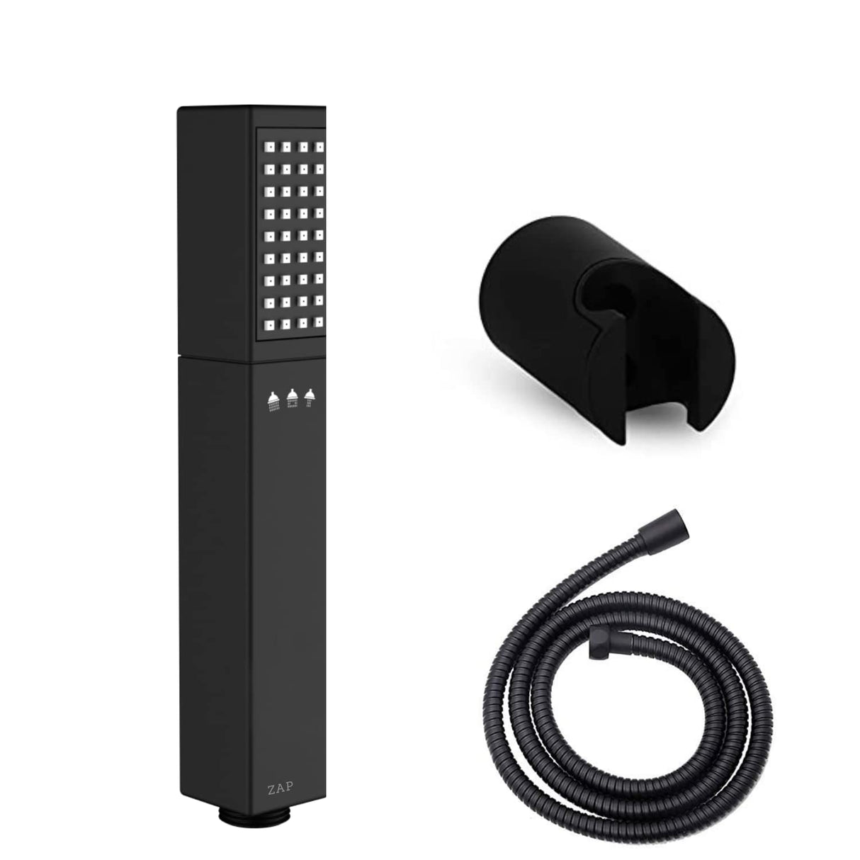 FX2314 Hand Shower with Stand and Hose Pipe with Flexible Silicone Nozzles, Stainless Steel Finish, Lightweight, Great Grip, Precise Water Flow(Ultra Modern Sleek, Rain Spray) Black