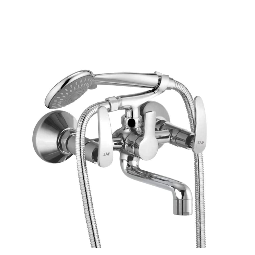 ZAP Arrow 2-in-1 Wall Mixer with Clutch | Brass Body with Multi-Flow Hand Shower & 1.5m Flexible Stainless Steel Tube | Chrome Finish Bathroom Tap Fitting