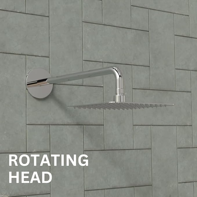 ZAP Continental Series Brass Wall Mixer with 3-Function Diverter | 4x4 Inch Overhead Shower Set with 125mm Bend Pipe | Premium Chrome Finish | Bathroom Fittings Combo Set