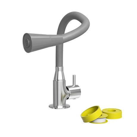ZAP Swan Neck with Flexible Swivel Spout | Dual Flow Kitchen Sink Tap | Silicone Spout Brass Faucet | Tap for Kitchen Sink | Modern Sink Cock | Wash Basin Tap | Pillar Tap (Grey)