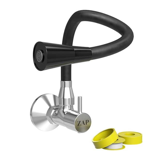 ZAP Elixir Brass Kitchen Sink Cock Faucet | Modern Black & Chrome Finish | 360° Flexible Swivel Spout | Wall Mounted Kitchen Tap | Heavy Duty Brass Body | Dual Flow Stylish Sink Mixer for Modular Kitchens