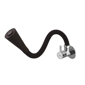 ZAP FX19002 Brass Kitchen Sink Tap – 6.5 Inch Flexible Black Silicone Spout | Dual Flow Swivel Faucet | Black & Chrome Finish | Wall Mounted Hot & Cold Tap