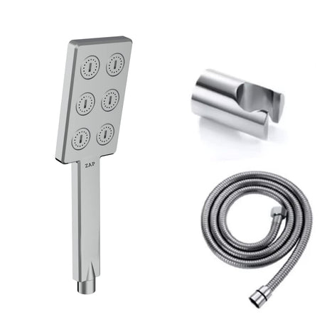 Zap ZX8765 Hand Shower with Stand and Hose Pipe, Flexible Silicone Nozzles, Stainless Steel Finish, Lightweight, Great Grip, Precise Water Flow(Ultra Modern Sleek, Single Flow, Elegant Design)